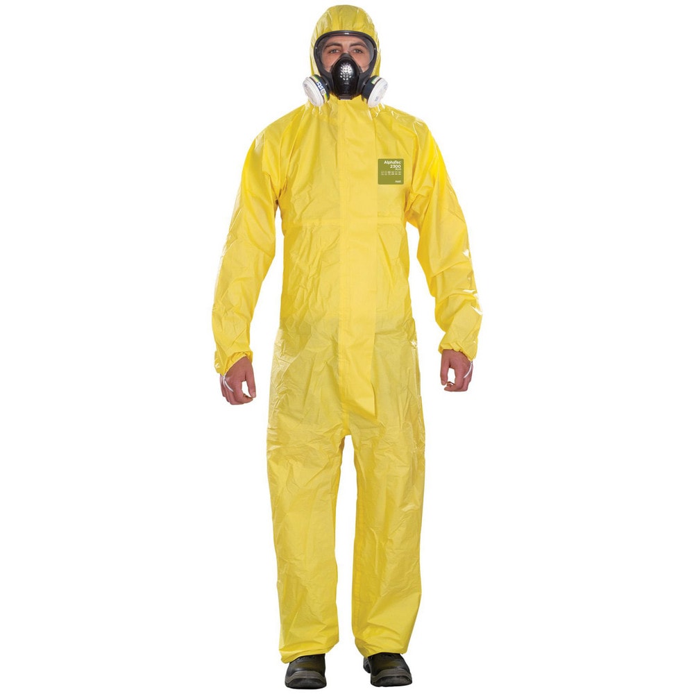 Disposable Coveralls: Size X-Large, 0.5216 oz, Polyethylene on Bicomponent & Polypropylene/Polyethylene Non-Woven, 2-Way Zipper with Storm Flap Closure