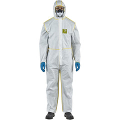 Disposable Coveralls: Size 4X-Large, 0.5469 oz, Microporous Polyethylene Laminate Non-Woven & Polypropylene Non-Woven, 2-Way Zipper with Storm Flap Closure