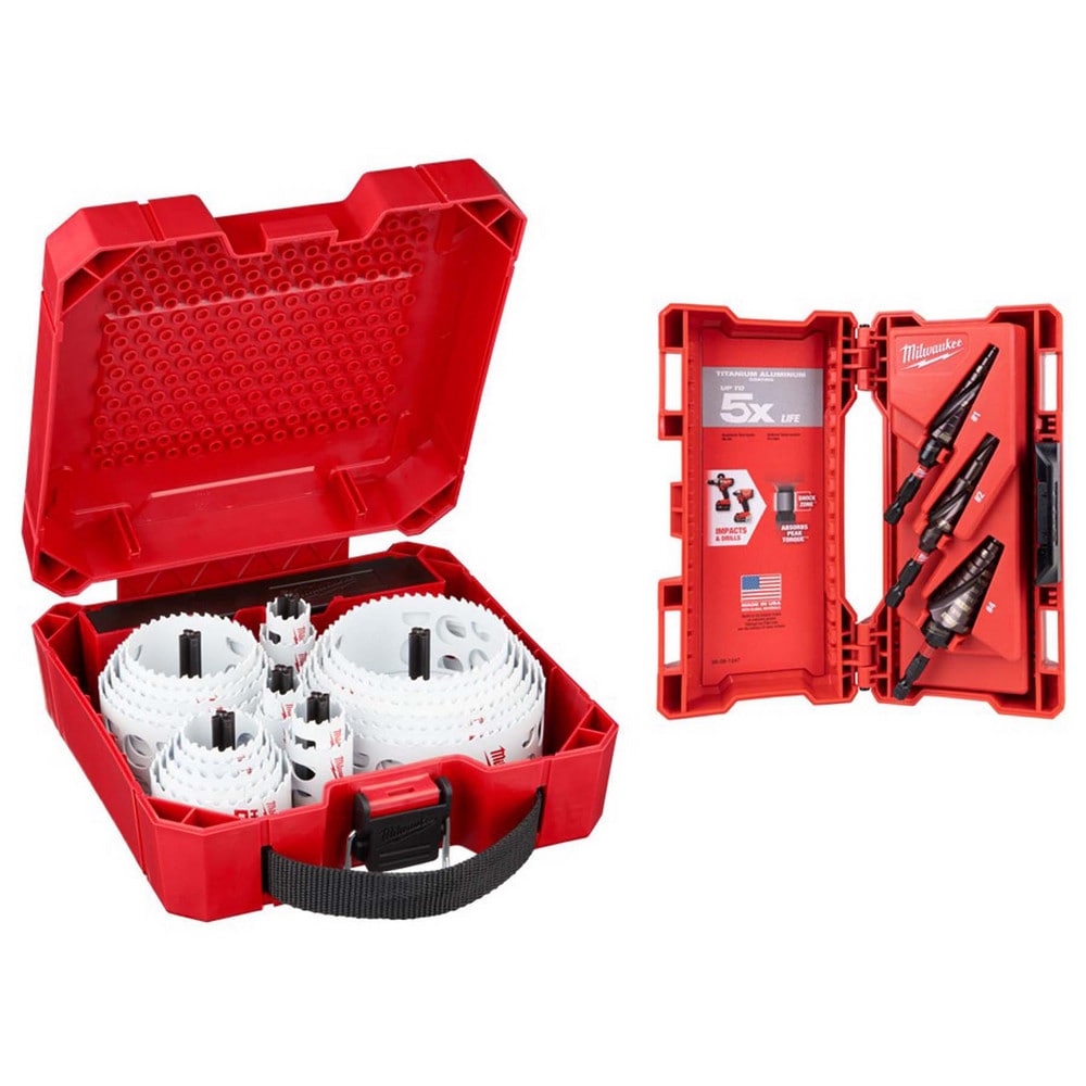 Hole Saw Kits; Minimum Saw Diameter (Decimal Inch): 3/4; Maximum Saw Diameter (Decimal Inch): 4-3/4; Number of Hole Saws: 22; Maximum Cutting Depth: 1.625; Cutting Edge Style: Toothed; Material: Bi-Metal; Material Application: Duct, Wood, Plastic, Metal,