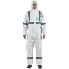 Disposable Coveralls: Size 4X-Large, 0.5382 oz, Microporous Polyethylene Laminate Non-Woven, 2-Way Zipper with Storm Flap Closure