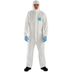 Disposable Coveralls: Size 5X-Large, 0.5382 oz, Microporous Polyethylene Laminate Non-Woven, 2-Way Zipper with Storm Flap Closure