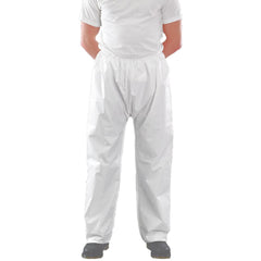 Disposable Pants; Protection Type: Particulate Biological Hazards, Low-Concentration Liquid Chemicals; Size: X-Large; Waist Size: 46; Color: White; Material: Microporous Polyethylene Laminate Non-Woven; Number Of Pockets: 0.000; Closure Type: Elastic