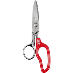 Scissors & Shears; Blade Material: Stainless Steel; Handle Material: Stainless Steel; Application: Cutting electrical materials, specifically in low voltage applications.; Cutting Length: 1.875 in; Handle Type: Extended; Handle Style: Steel; Handedness: R