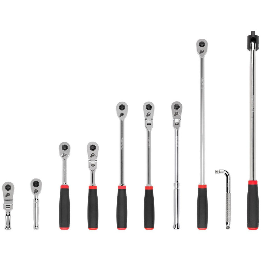 Ratchet Sets; Drive Size: 3/8 in; Overall Length (Inch): 12, 6, 18, 8, 4-1/2; Head Shape: Pear; Head Style: Reversible, Fixed; Material: Steel; Handle Type: L-Handle; Finish: Full-Polished