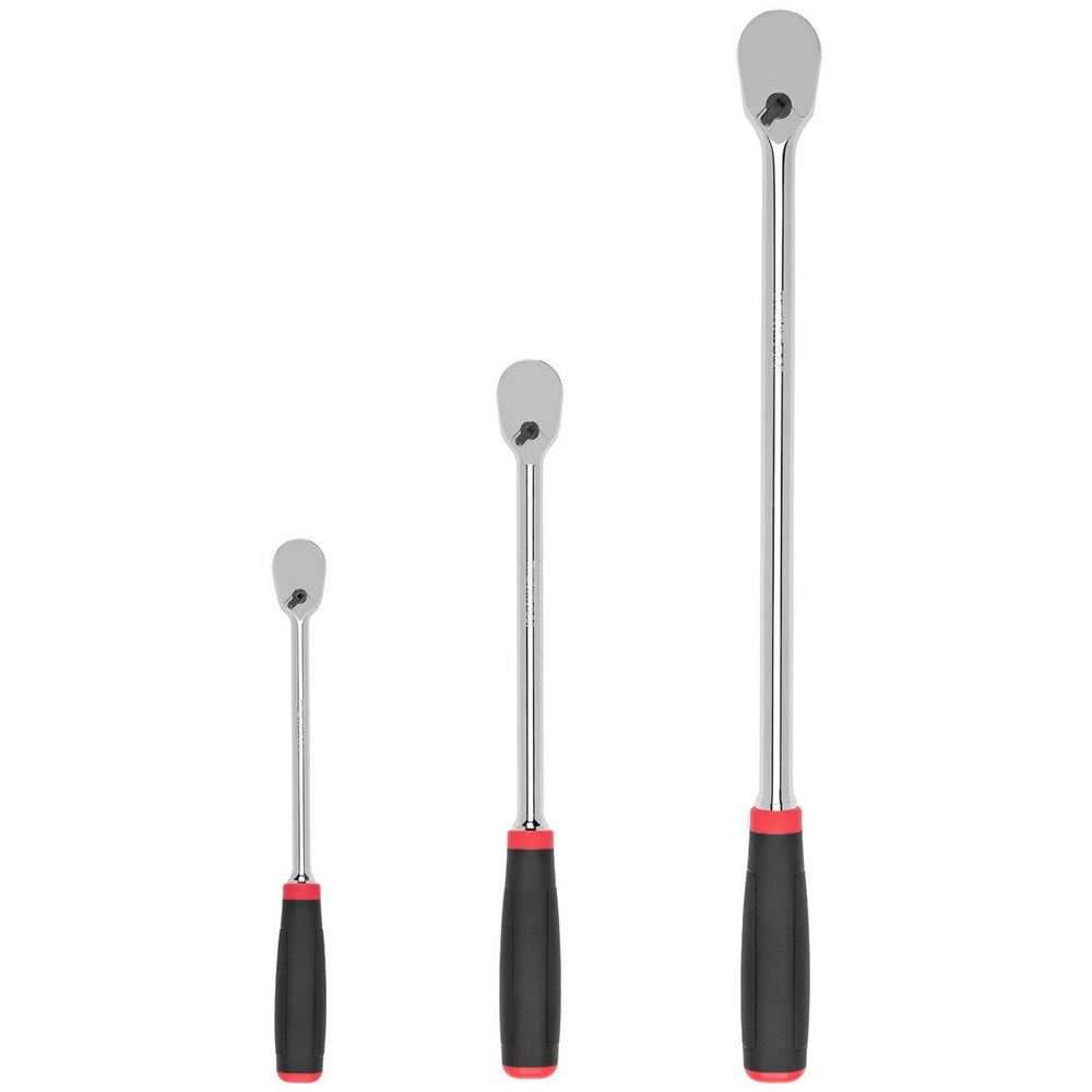 Ratchet Sets; Drive Size: 1/4 in, 1/2 in, 3/8 in; Overall Length (Inch): 12, 18, 9; Head Shape: Pear; Head Features: Compact; Head Style: Reversible, Fixed; Material: Steel; Handle Type: Compact; Finish: Full-Polished