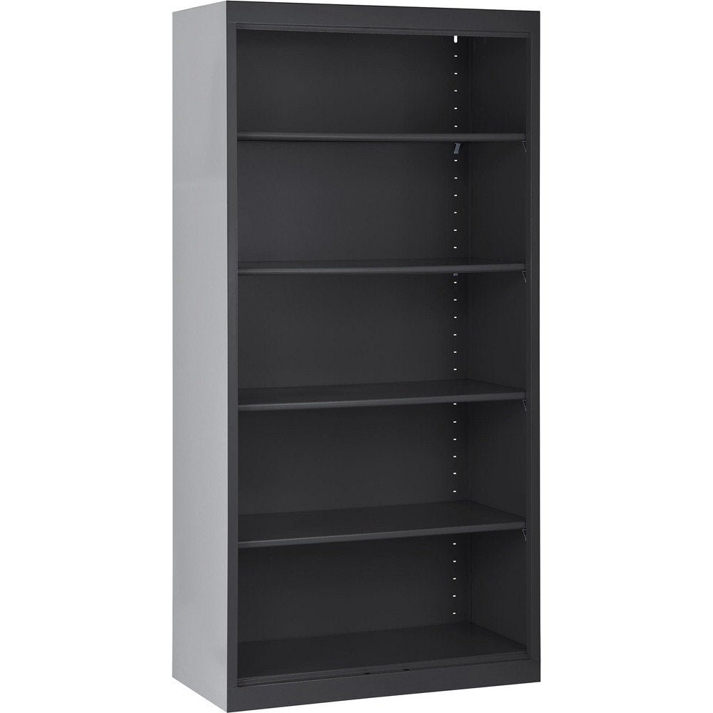 Bookcases; Overall Height: 72 in; Overall Width: 36; Overall Depth: 18; Material: Steel; Color: Textured Black; Shelf Weight Capacity: 200; Mobility: No; Modular: No