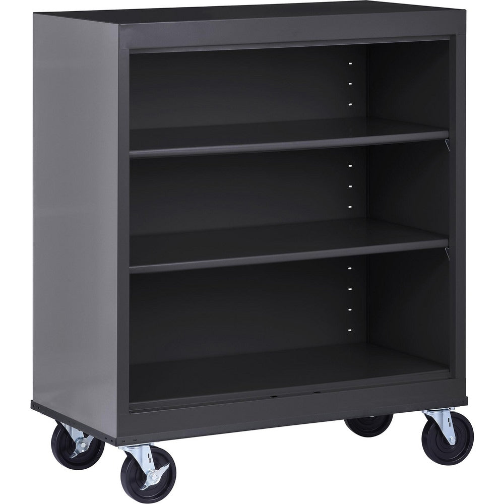 Bookcases; Overall Height: 42 in; Overall Width: 36; Overall Depth: 18; Material: Steel; Color: Textured Black; Shelf Weight Capacity: 200; Mobility: Yes; Modular: No