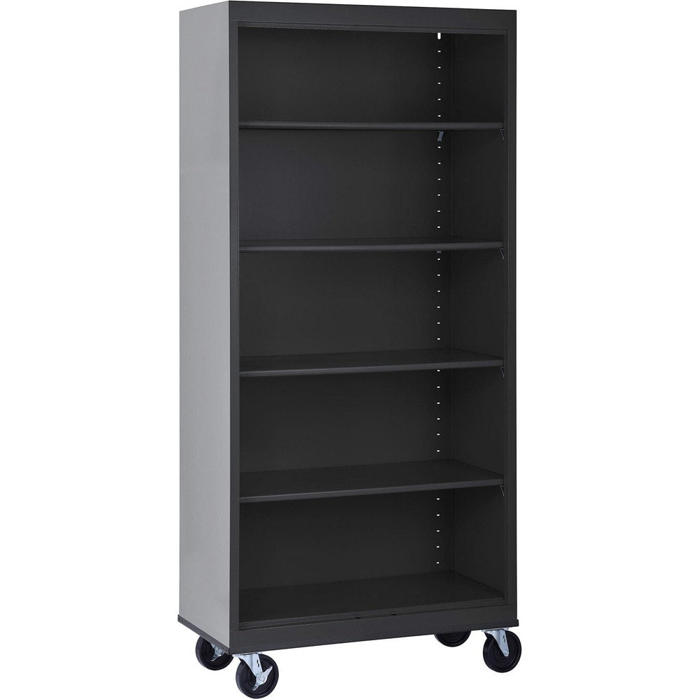 Bookcases; Overall Height: 78 in; Overall Width: 36; Overall Depth: 18; Material: Steel; Color: Textured Black; Shelf Weight Capacity: 200; Mobility: Yes; Modular: No