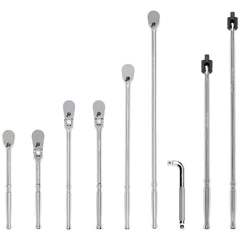 Ratchet Sets; Drive Size: 1/2 in; Overall Length (Inch): 10-1/2, 7-1/2, 24, 14, 18; Head Shape: Pear; Head Style: Reversible, Fixed; Material: Steel; Handle Type: L-Handle; Finish: Full-Polished