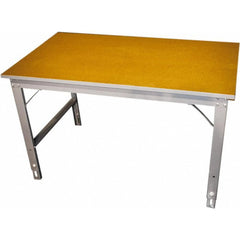 Work Table: 60" Wide, 26-3/8 to 43-3/4" High, Powder Coated, Hardboard Top, Heavy Gauge Steel Base, Gray & Brown