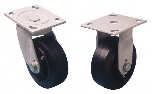 Swivel Top Plate Caster: Phenolic, 4" Wheel Dia, 2" Wheel Width, 800 lb Capacity, 5-5/8" OAH