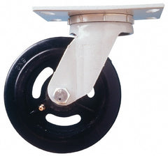 Swivel Top Plate Caster: Polyurethane with Semi-Steel Center Polyurethane & Polyurethane Mold on Steel, 4" Wheel Dia, 2" Wheel Width, 600 lb Capacity, 5-5/8" OAH