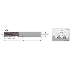 Helical Flute Thread Mill: External, 5 Flute, 12.00 mm Shank Dia, Carbide