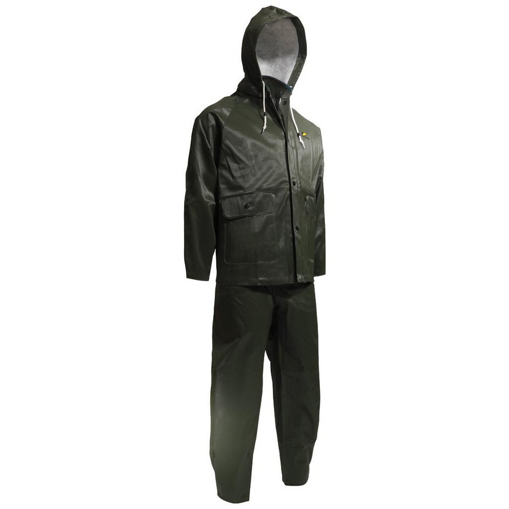 Rain Suit with Pants: Size 3X-Large, Non-Hazardous Protection, Green, PVC on Polyester