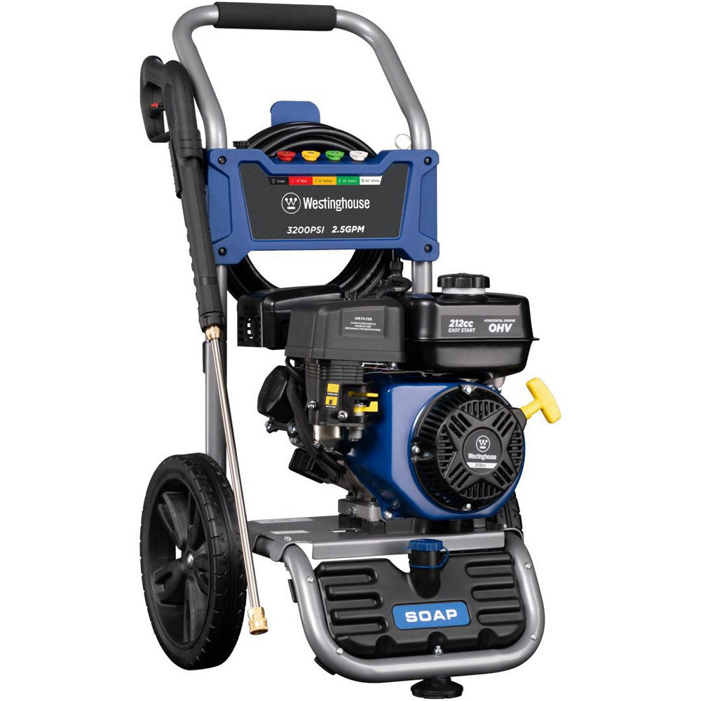 The Westinghouse WPX3200 3200 psi 2.5 GPM gas powered pressure washer has the muscle to blast away grime from even your toughest cleaning jobs. Built from a powerful 4-cycle OHV Westinghouse engine, its meant for powerful heavy-duty cleaning. From a wide