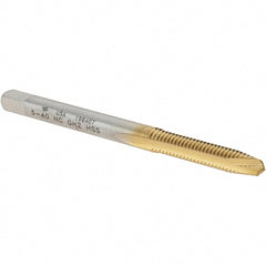 Spiral Point Tap: #5-40 UNC, 2 Flutes, Plug Chamfer, 2B Class of Fit, HSS, TiN Coated