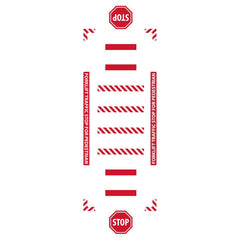 Adhesive Backed Floor Signs; Message Type: Traffic Control; Message/Graphic: Message & Graphic; Message or Graphic: Message & Graphic; Legend: FORKLIFT TRAFFIC STOP FOR PEDESTRIAN; Material: Vinyl; Legend Color: White; Color: Red, White; Shape: Rectangle