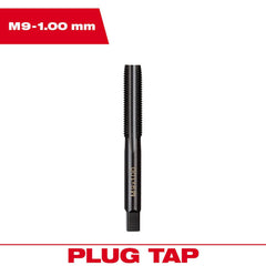 Straight Flute Tap: M9x1.25 Metric, 4 Flute, Plug Chamfer, 2B Class of Fit, High-Carbon Steel, Black Oxide Finish