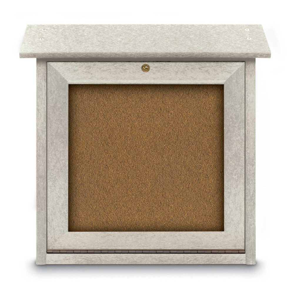 Enclosed Bulletin Board: 18" Wide, 18" High, Cork, Tan