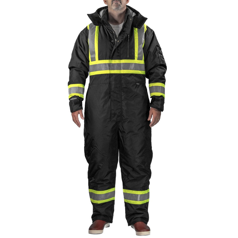 Coveralls & Overalls; Garment Style: Coveralls; Size: 2X-Large; Color: Black, Fluorescent Yellow-Green; Material: 420D Polyurethane Coated Nylon, Polyester; Hazardous Protection Level: ANSI/ISEA 107 Type O, Class 1; CSA Z96 Class 1 Level 2; Ankle Style: O