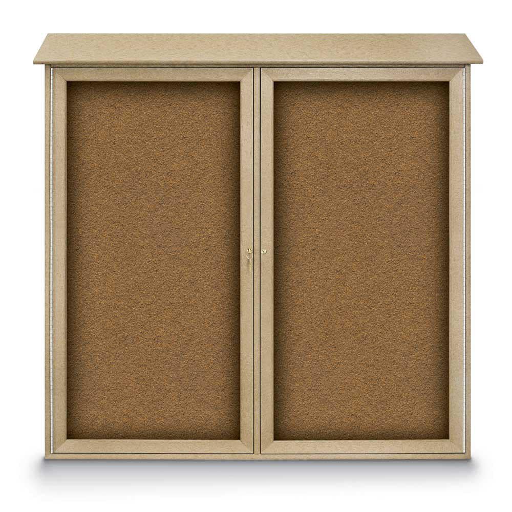 Enclosed Bulletin Board: 48" Wide, 48" High, Cork, Tan