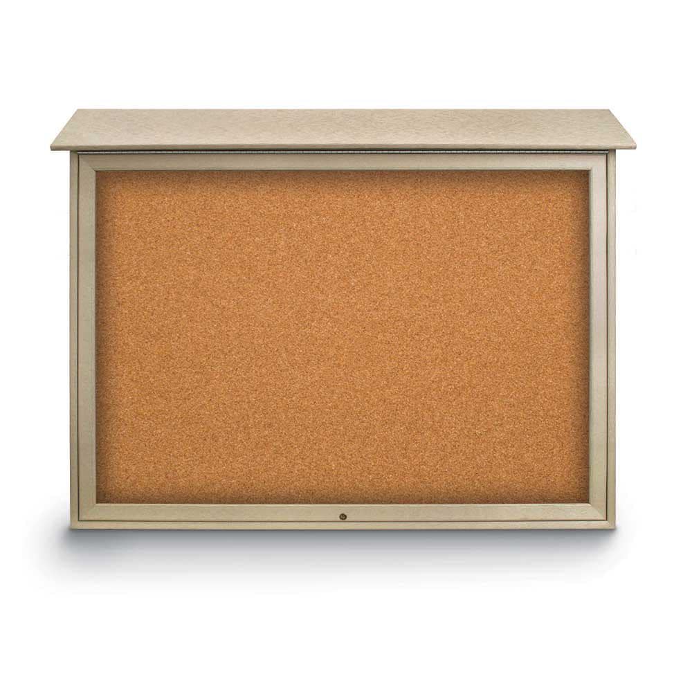 Enclosed Cork Bulletin Board: 52" Wide, 40" High, Cork, Natural Tan