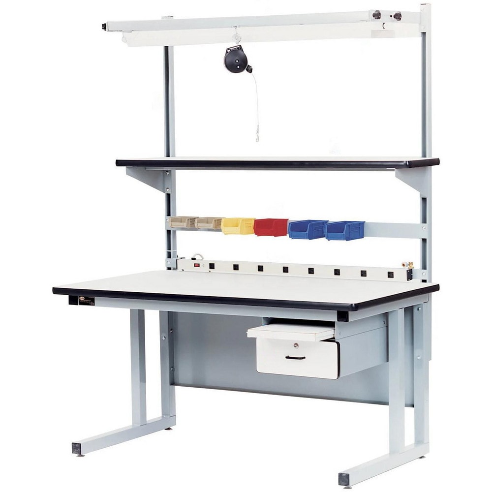 Cantilever Work Bench: 72" Wide, 30" High, Painted, Plastic Laminated Top, Steel Base, Light Beige