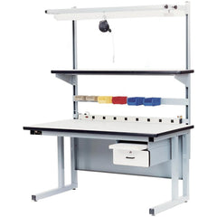 Cantilever Work Bench: 72" Wide, 30" High, Painted, Plastic Laminated Top, Steel Base, Light Blue