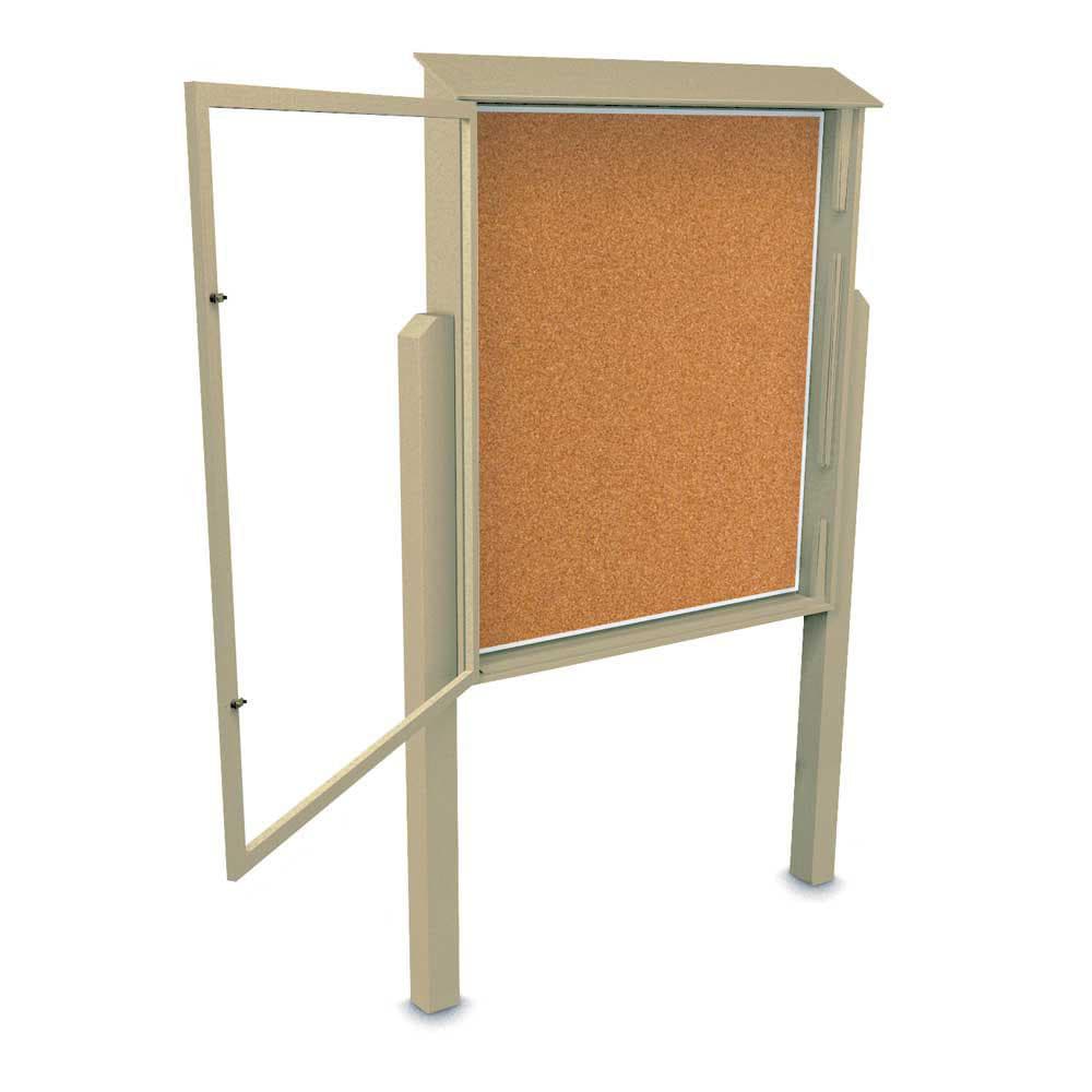 Enclosed Bulletin Board: 48" Wide, 60" High, Cork, Tan