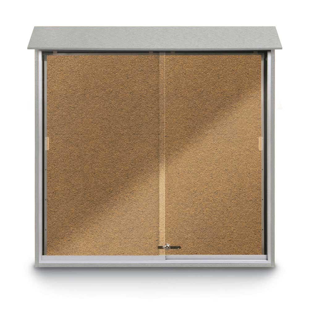 Enclosed Bulletin Board: 48" Wide, 48" High, Cork, Tan