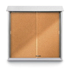 Enclosed Cork Bulletin Board: 48" Wide, 48" High, Cork, Natural Tan