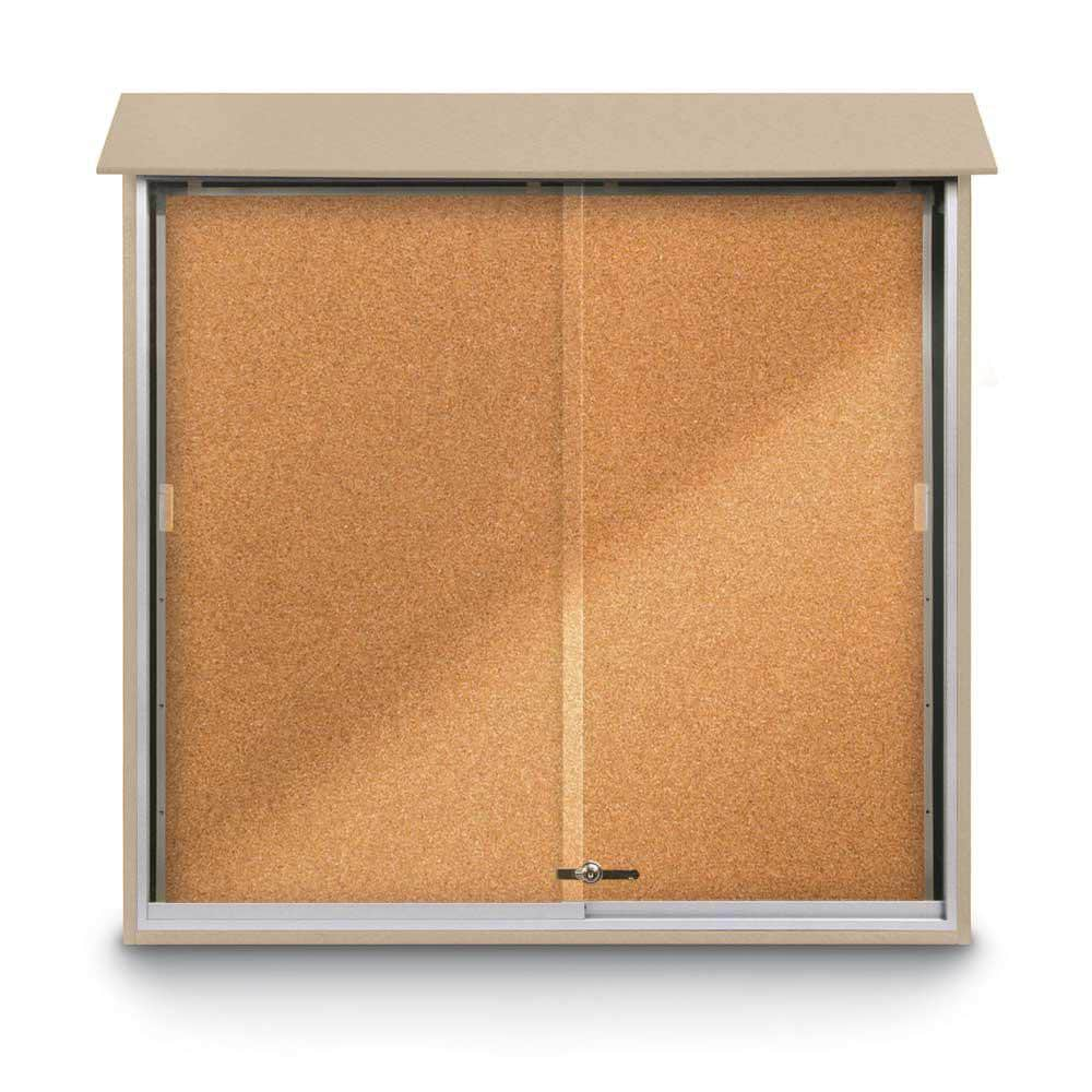 Enclosed Cork Bulletin Board: 48" Wide, 48" High, Cork, Natural Tan