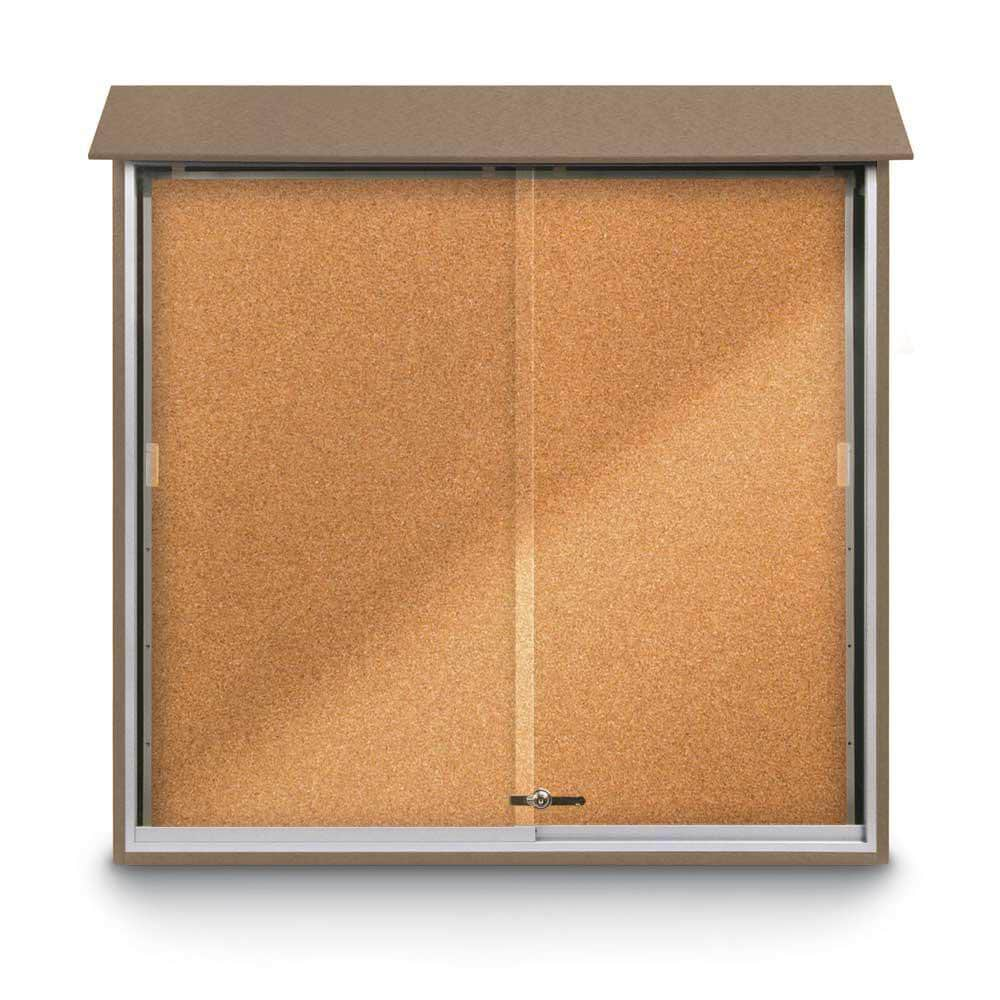 Enclosed Cork Bulletin Board: 48" Wide, 48" High, Cork, Natural Tan