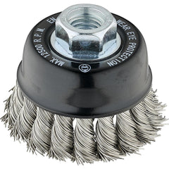 Cup Brush: 2-3/4" Dia, 0.0200" Wire Dia, Stainless Steel, Knotted