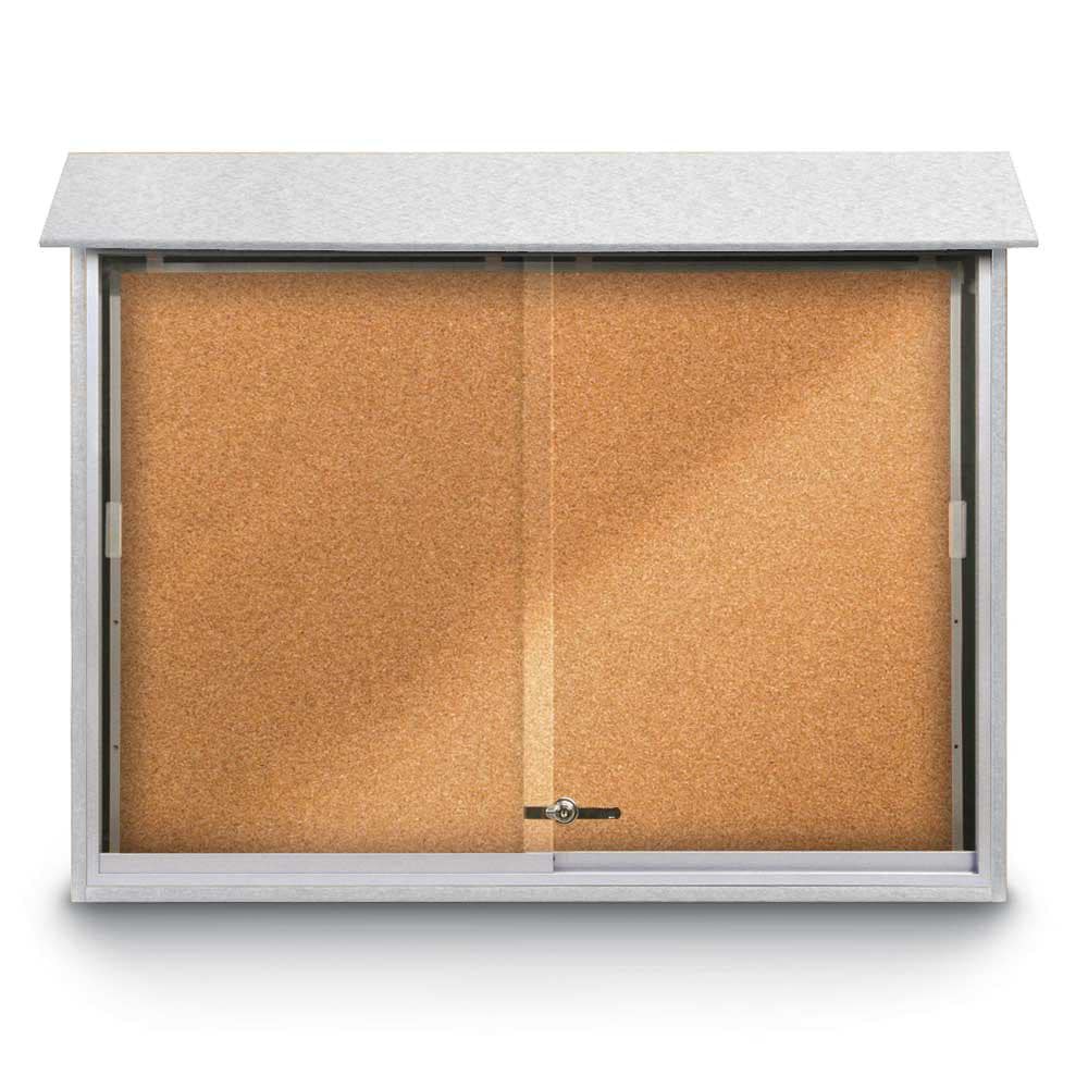 Enclosed Cork Bulletin Board: 45" Wide, 36" High, Cork, Natural Tan