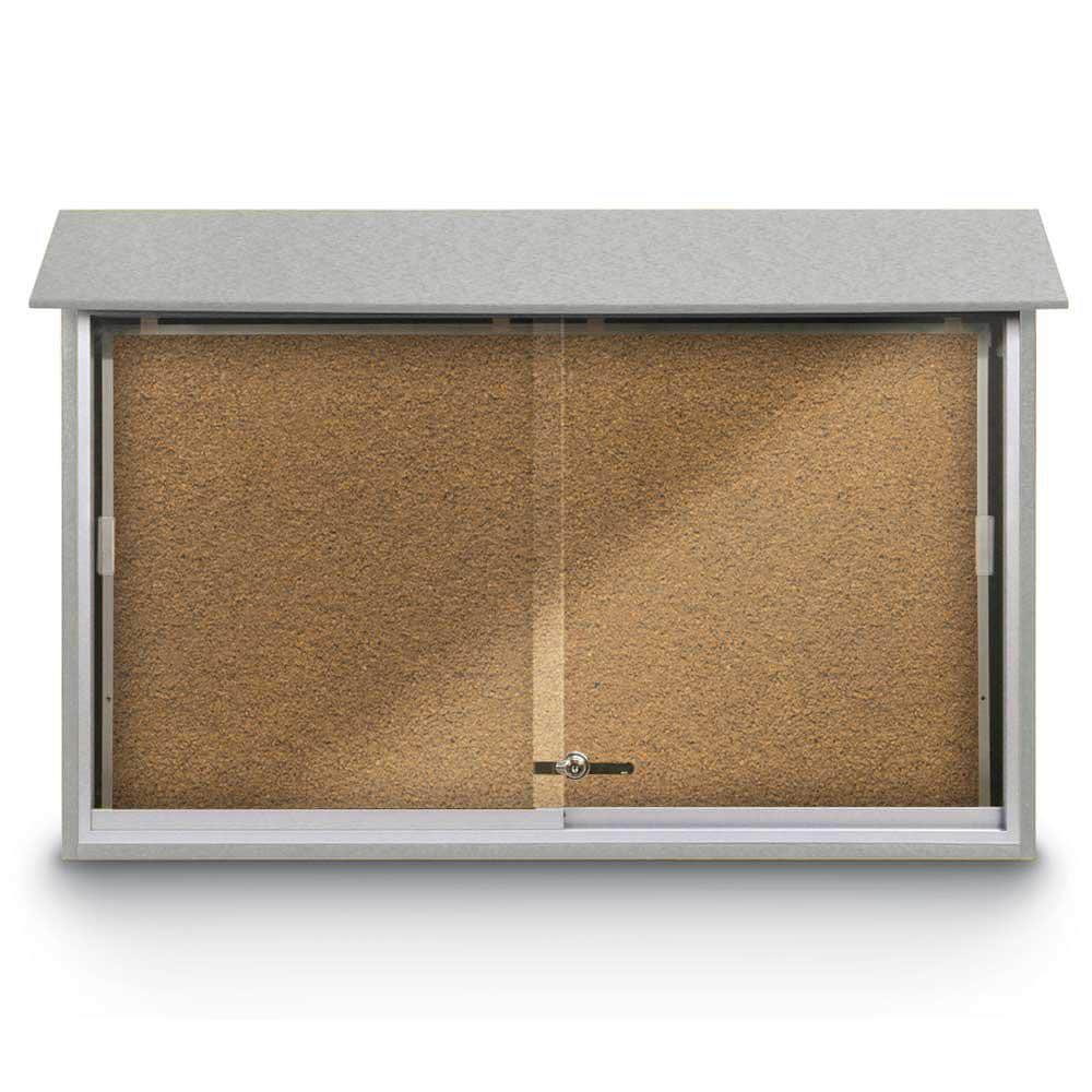 Enclosed Bulletin Board: 45" Wide, 30" High, Cork, Tan