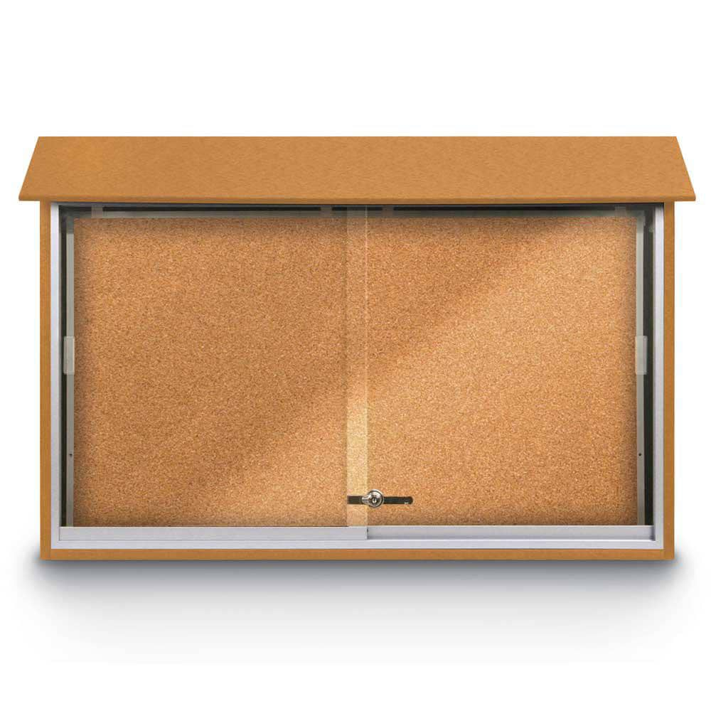 Enclosed Cork Bulletin Board: 45" Wide, 30" High, Cork, Natural Tan