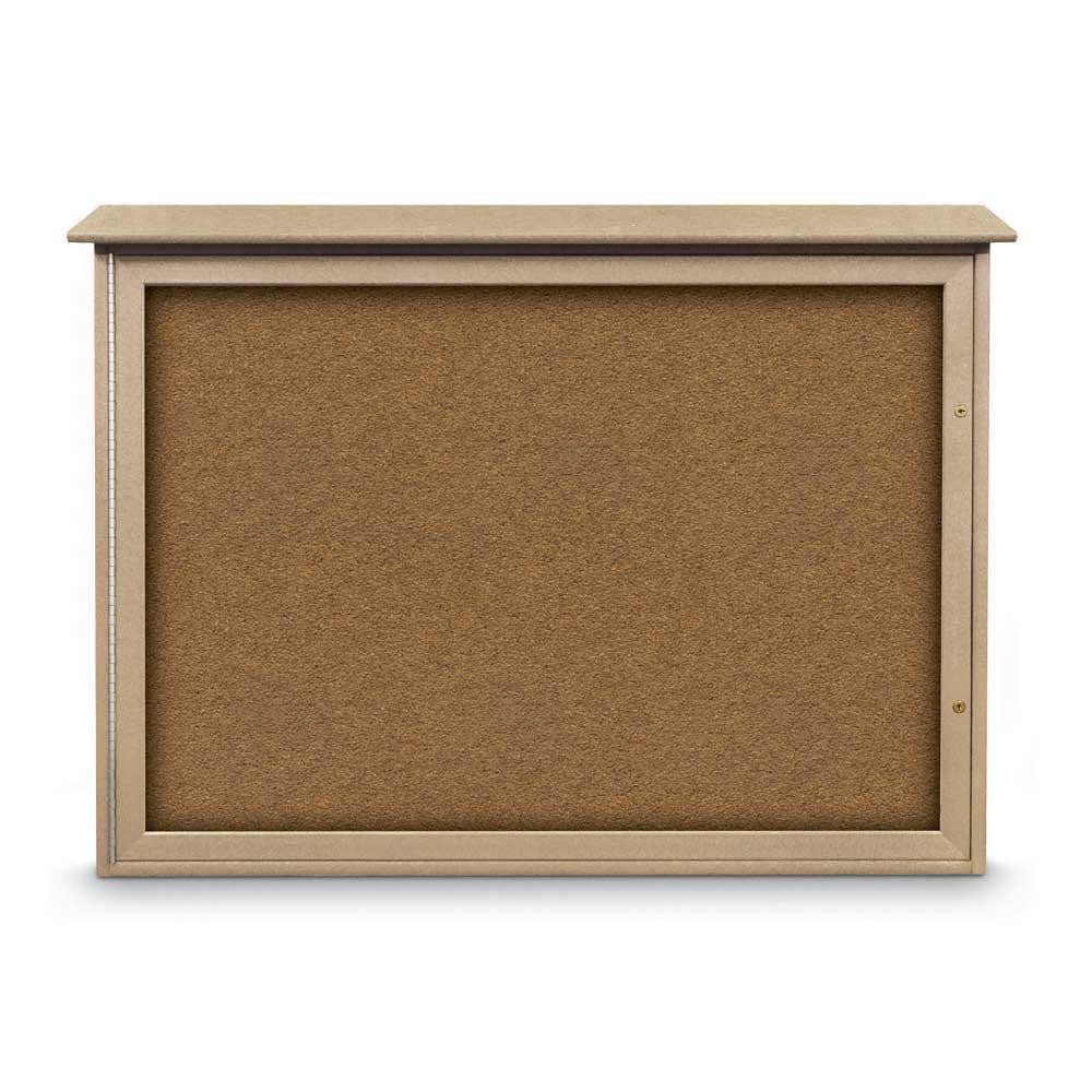 Enclosed Bulletin Board: 48" Wide, 36" High, Cork, Tan