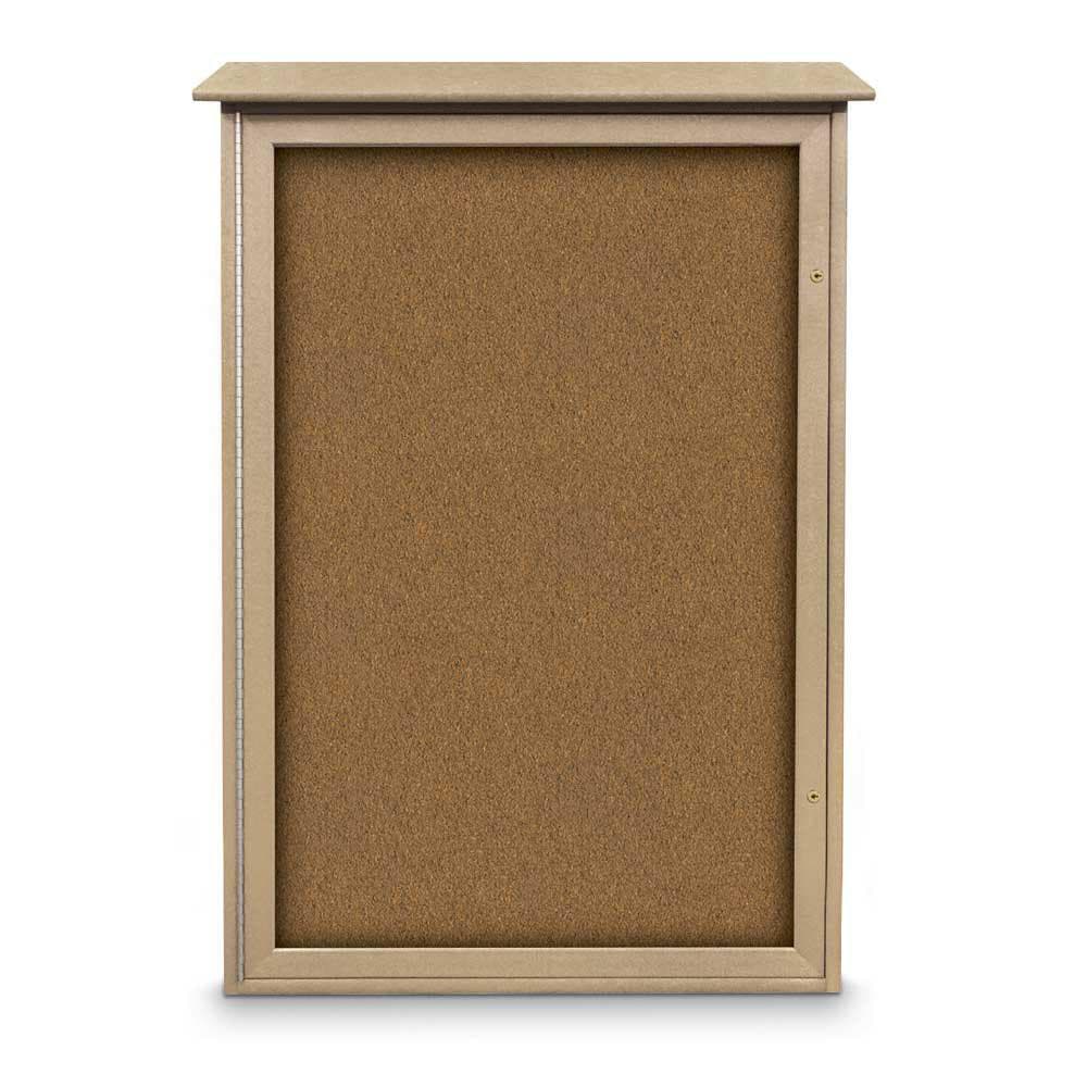 Enclosed Bulletin Board: 48" Wide, 32" High, Cork, Tan