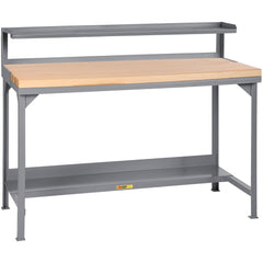 Welded Work Table: 72" Wide, 50-3/4 to 37-3/4" High, Powder Coated, Butcher Block Top, Steel Base, Gray