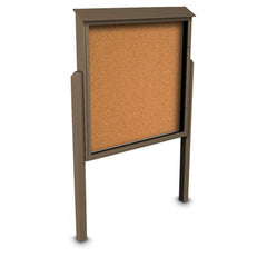 Enclosed Cork Bulletin Board: 60" Wide, 60" High, Cork, Natural Tan