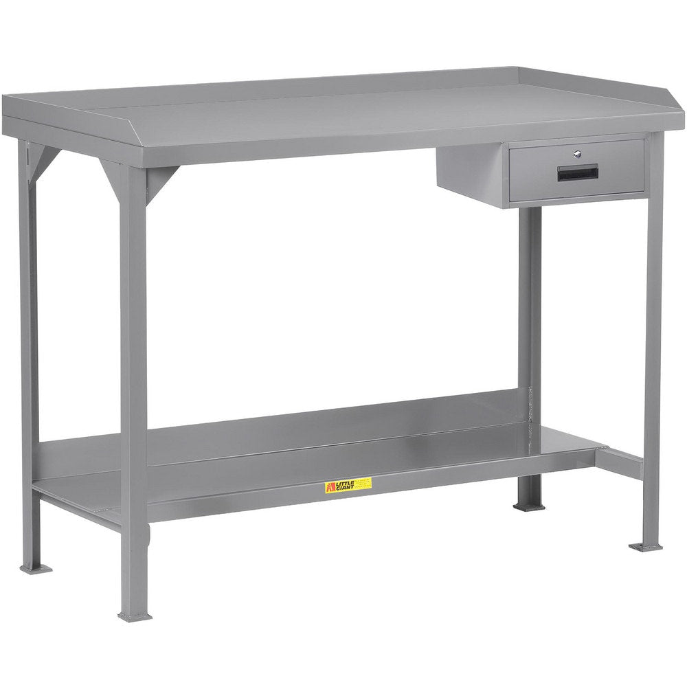 Work Bench: 72" Wide, 36" High, Powder Coated, 12 Gauge Steel Top, Steel Base, Gray