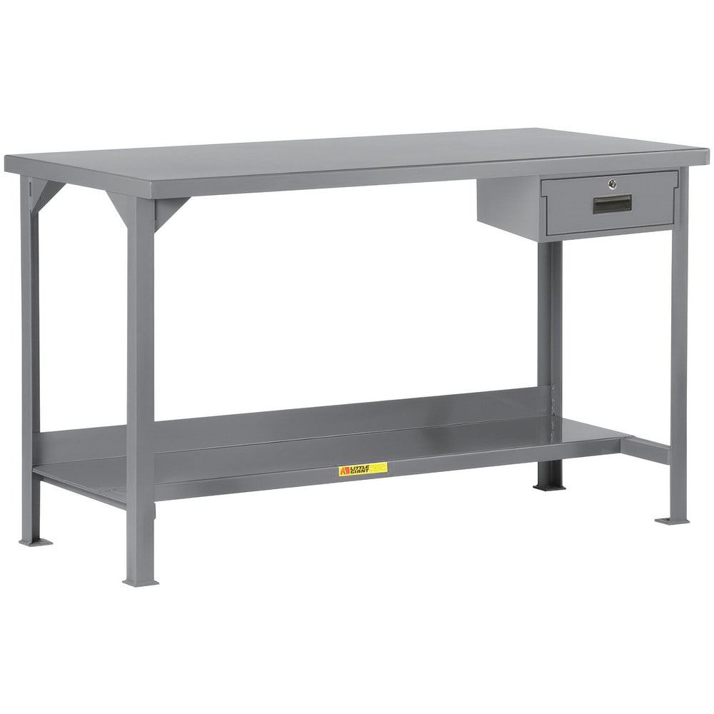 Welded Work Table: 24" Wide, 36" High, Powder Coated, 12 Gauge Steel Top, Steel Base, Gray