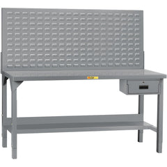 Heavy-Duty Use Workbench: 48" Wide, 30" Deep, 51 to 65" High, Powder Coated, Steel Top, Gray