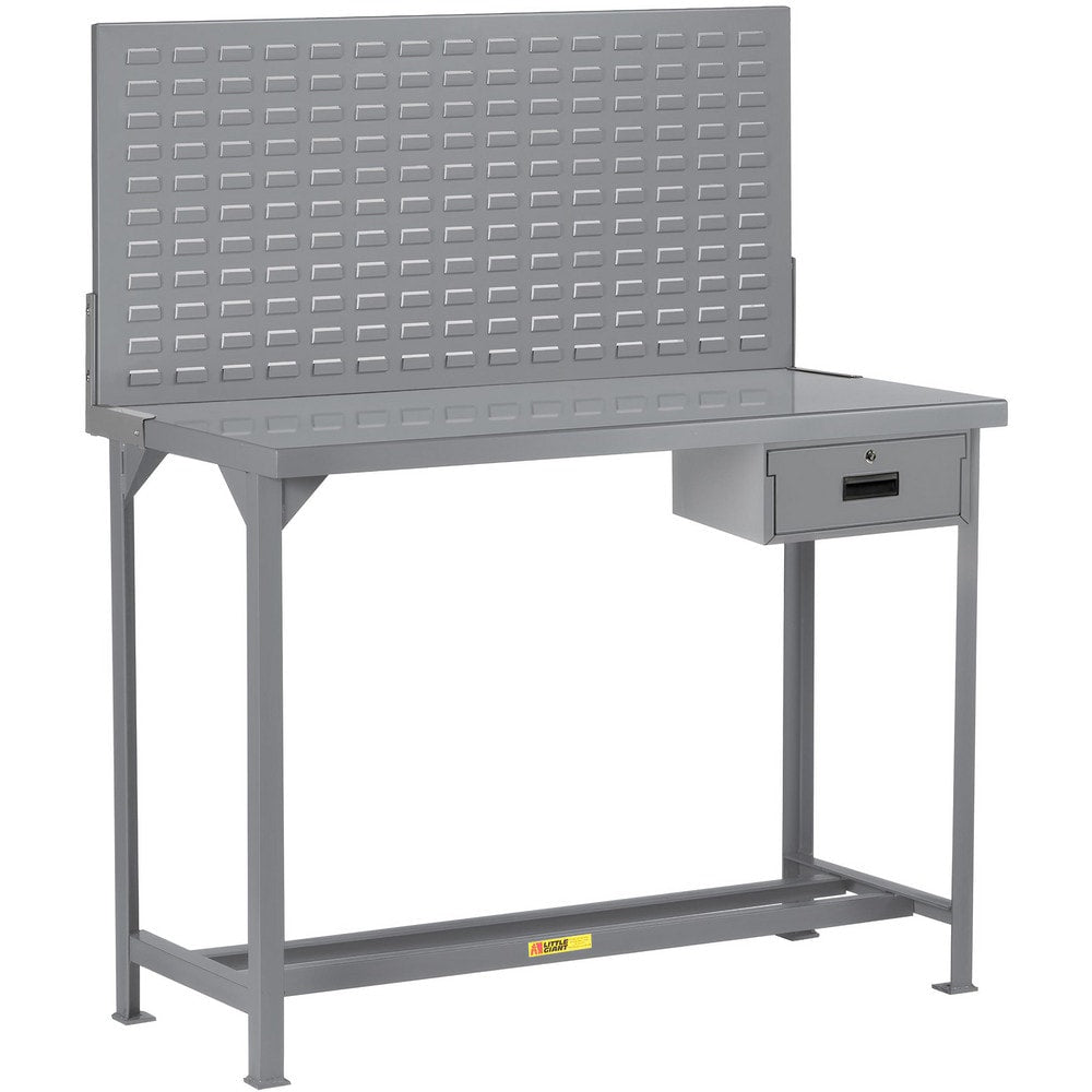 Heavy-Duty Use Workbench: 48" Wide, 30" Deep, 60" High, Powder Coated, Steel Top, Gray