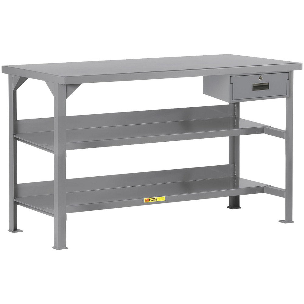 Heavy-Duty Use Workbench: 48" Wide, 24" Deep, 36" High, Powder Coated, Steel Top, Gray