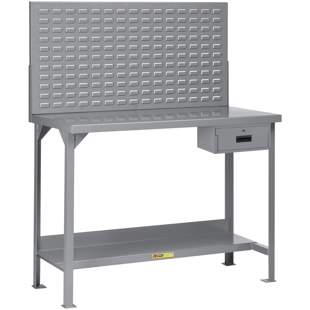 Heavy-Duty Use Workbench: 60" Wide, 24" Deep, 60" High, Powder Coated, Steel Top, Gray