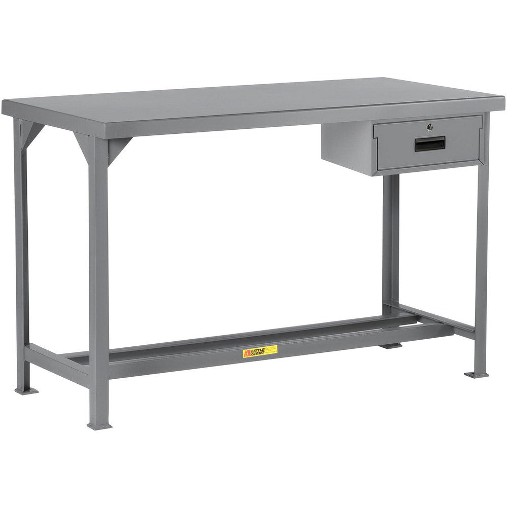 Welded Work Table: 36" Wide, 36" High, Powder Coated, 12 Gauge Steel Top, Steel Base, Gray