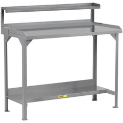 Work Bench: 48" Wide, 49 to 36" High, Powder Coated, 12 Gauge Steel Top, Steel Base, Gray