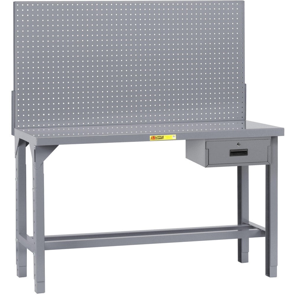 Heavy-Duty Use Workbench: 60" Wide, 30" Deep, 51 to 65" High, Powder Coated, Steel Top, Gray